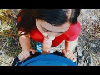 risky and passionate blowjob outdoors in the fresh air